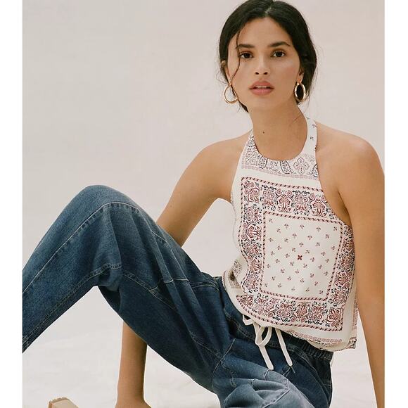 Anthropologie Bishop+Young Spencer Halter Top Beige Paisley - Picture 2 of 7